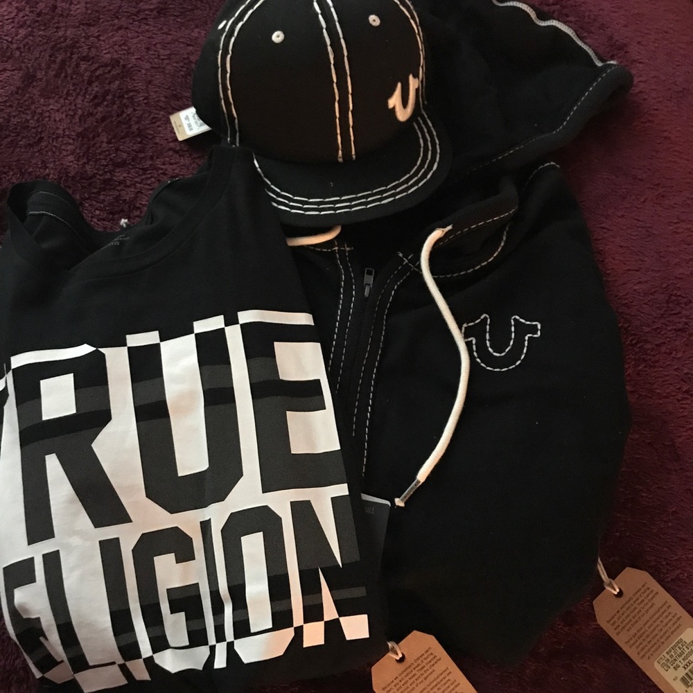 True Religion Hoodie Shirt and Hat
